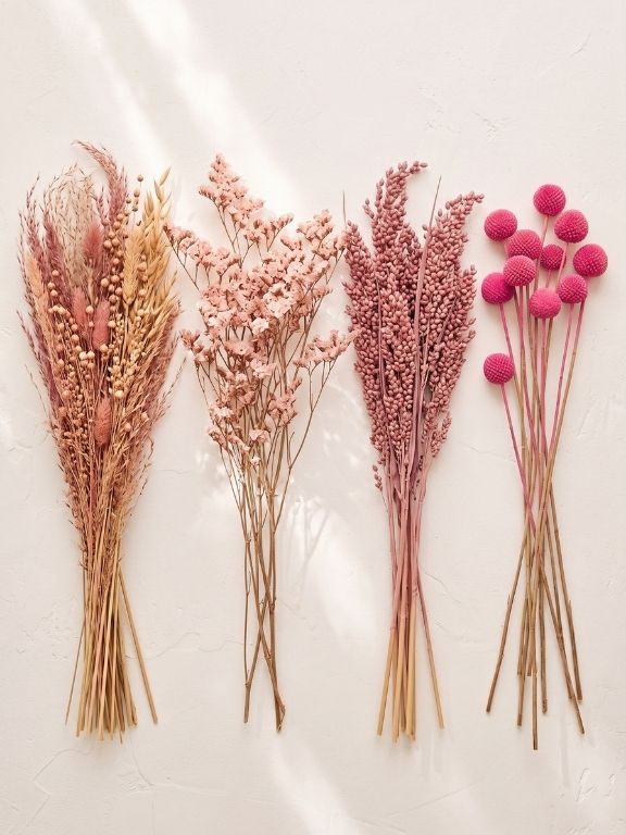 MONOCHROMATIC TINTED PINK DRIED GRASSES AND FILLERS ASSORTED COMBO BOX